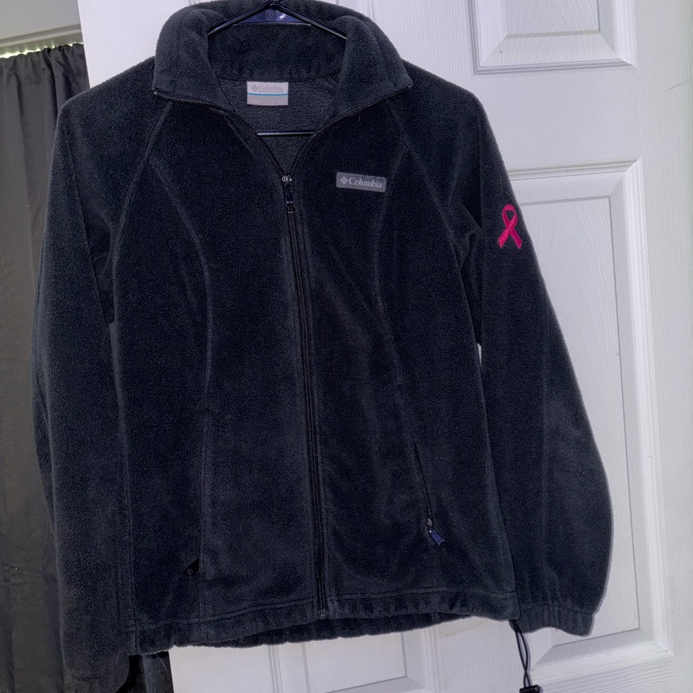 Columbia Black Fleece Jacket with Pink Accent - Picture 1 of 5